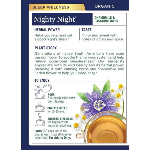 Traditional Medicinals Organic Nighty Night Caffeine Free Herbal Tea, 16 ct, 0.85 oz