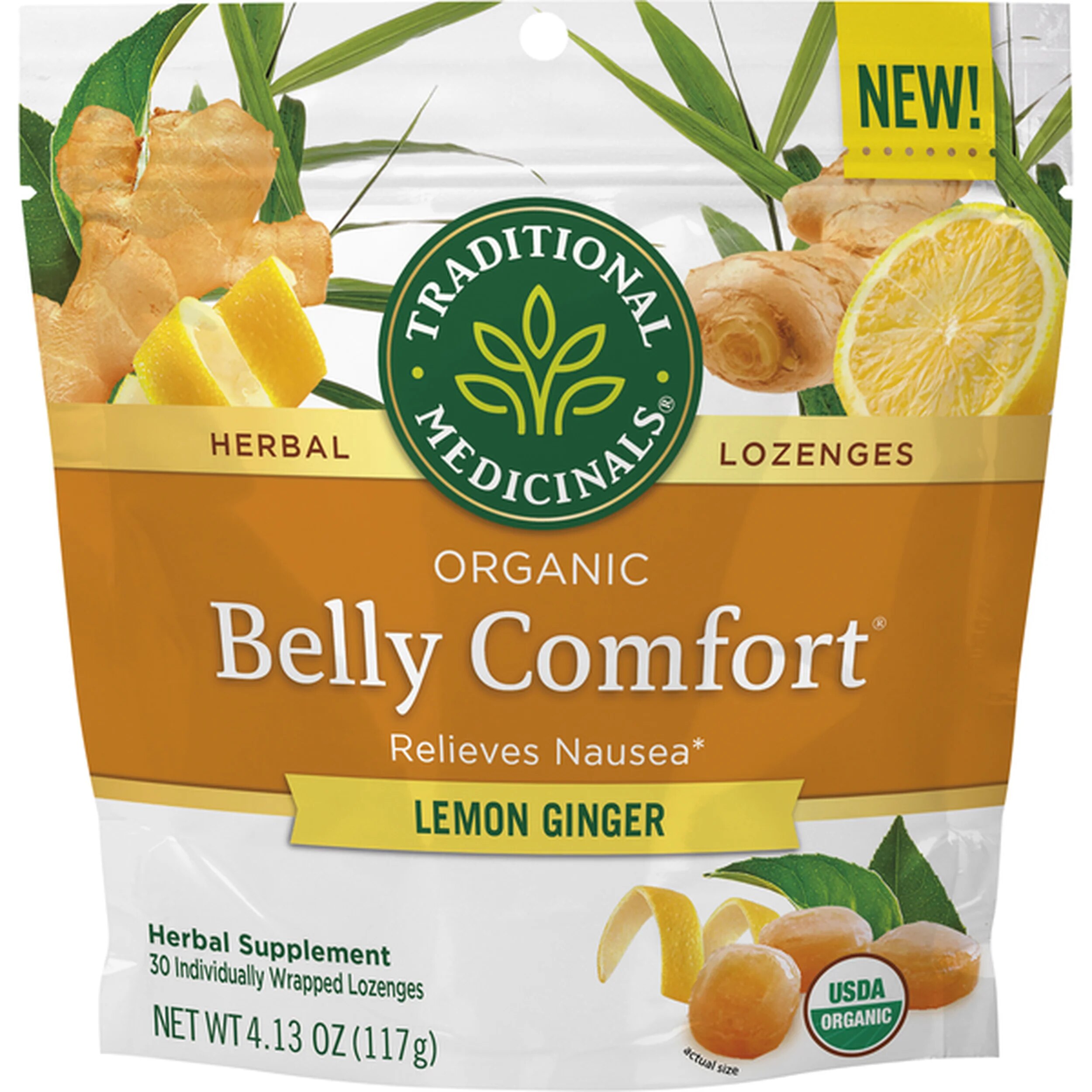 Traditional Medicinals Organic Belly Comfort Lozenges, Lemon Ginger, 30 CT