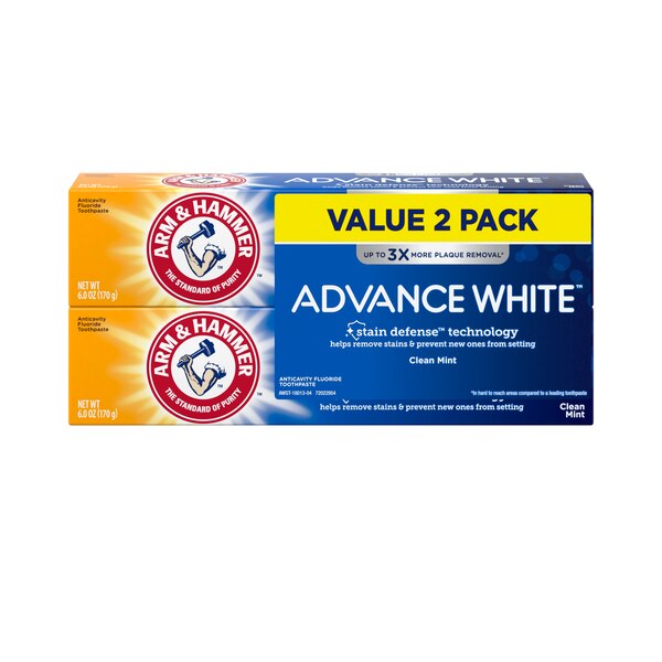Arm and Hammer Advance White Anticavity Fluoride Toothpaste, Clean Mint, 6 OZ, 2 Pack