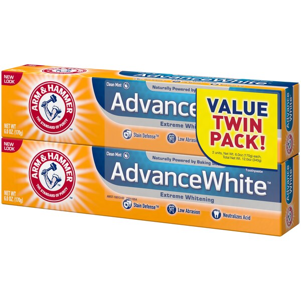 Arm and Hammer Advance White Anticavity Fluoride Toothpaste, Clean Mint, 6 OZ, 2 Pack