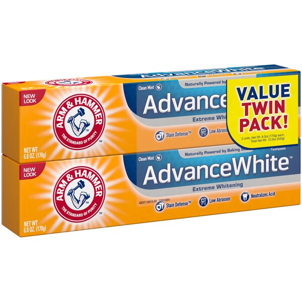 Arm and Hammer Advance White Anticavity Fluoride Toothpaste, Clean Mint, 6 OZ, 2 Pack