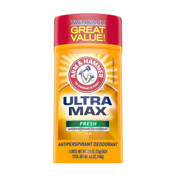 Arm & Hammer Ultra Max Antiperspirant & Deodorant Stick, Fresh, 2.6 OZ, 2 Pack
