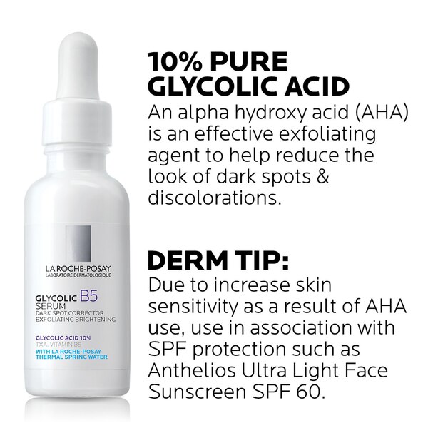 La Roche-Posay Glycolic B5 Dark Spot Corrector, Anti-Aging Serum with 10% Glycolic Acid, 1 OZ