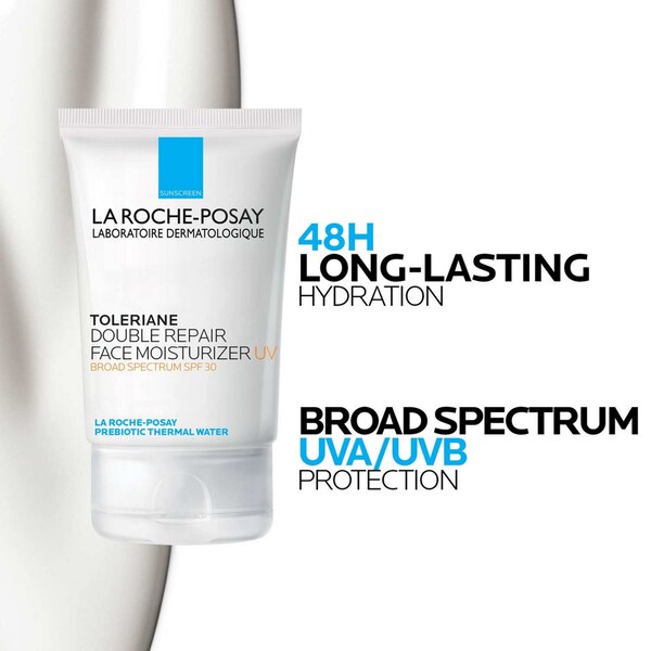 La Roche-Posay Face Sunscreen,Toleriane Double Repair with SPF 30 & Niacinamide, 3.38 OZ