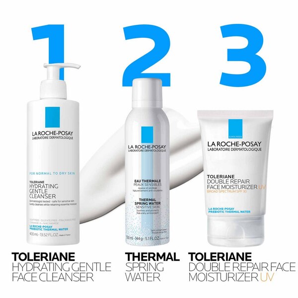 La Roche-Posay Face Sunscreen,Toleriane Double Repair with SPF 30 & Niacinamide, 3.38 OZ