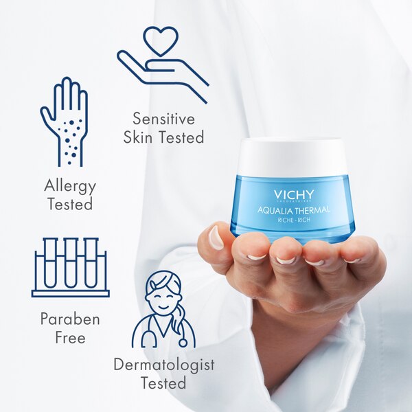Vichy Aqualia Thermal Rich Cream Face Moisturizer with Hyaluronic Acid, 1.69 OZ