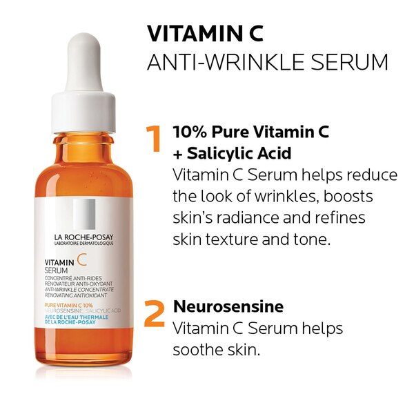 La Roche-Posay Pure Vitamin C Face Serum with Salicylic Acid for Sensitive Skin, 1 OZ