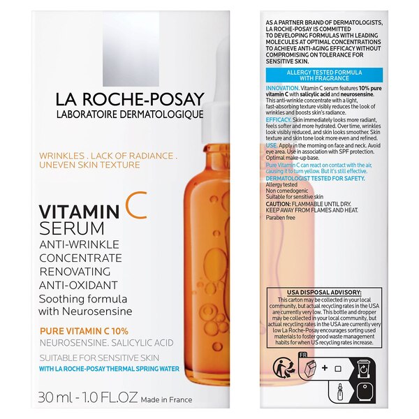 La Roche-Posay Pure Vitamin C Face Serum with Salicylic Acid for Sensitive Skin, 1 OZ