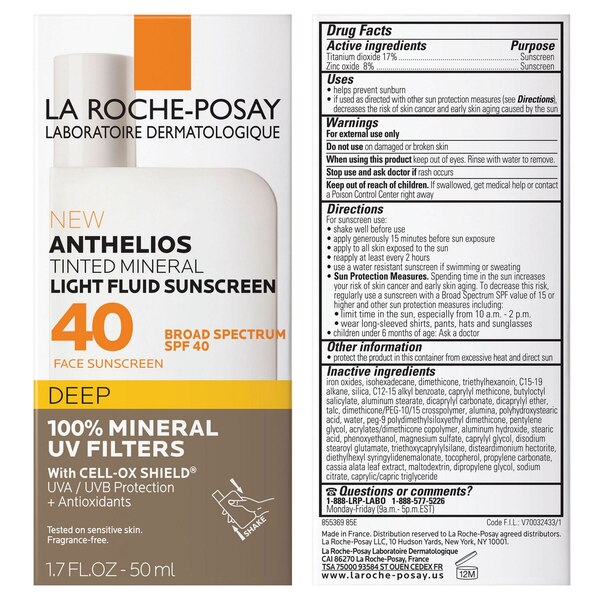 La Roche-Posay Anthelios Tinted Mineral Light Fluid Sunscreen, SPF 40, Deep