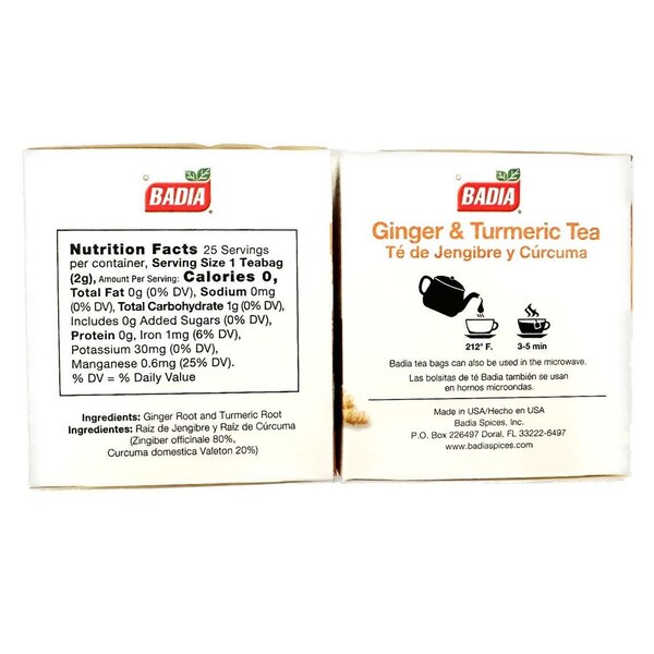 Badia Te de Jengibre y Curcuma (Ginger&Turmeric Tea Bags)