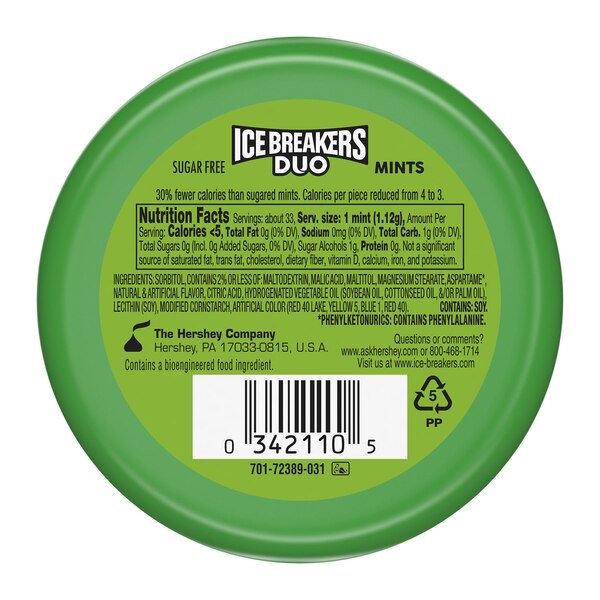 Ice Breakers Duo Fruit + Cool Watermelon Sugar Free Mints, 1.3 oz