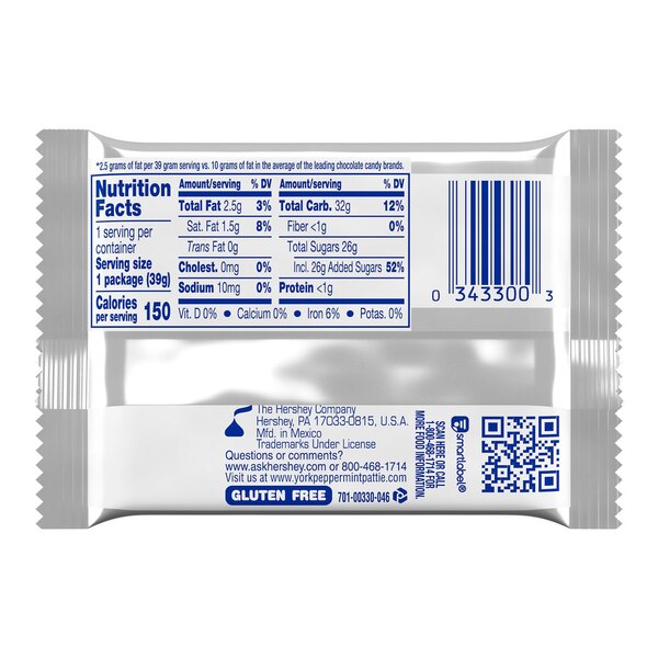 York, Dark Chocolate Peppermint Patties Candy 70% Less Fat,1.4 oz
