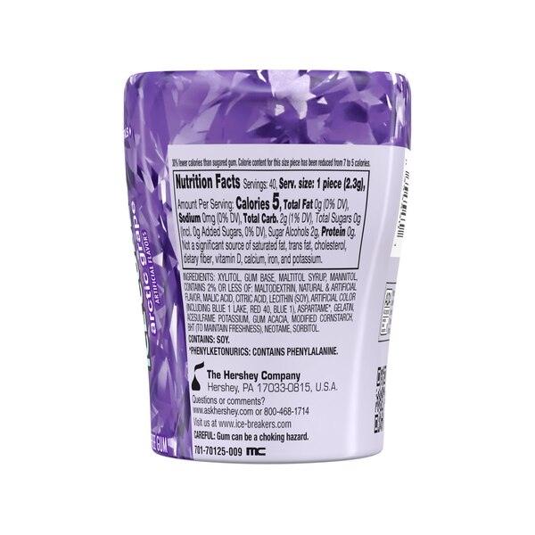 Ice Breakers Ice Cubes Arctic Grape Sugar Free Chewing Gum Bottle, 40 pcs, 3.24 oz