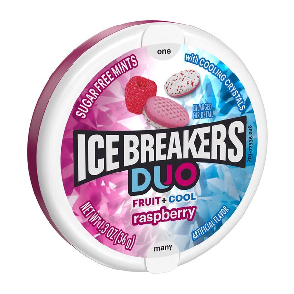 Ice Breakers, Duo Fruit Plus Cool Raspberry Sugar Free Mints, 1.3 oz
