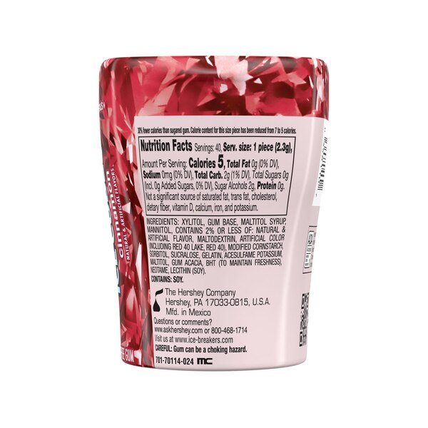 Ice Breakers Ice Cubes Sugar Free Gum, Cinnamon, 40 ct, 3.24 oz