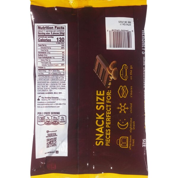 Hershey's, Milk Chocolate with Almonds Snack Size, Candy Bars Bag, 10.35 oz