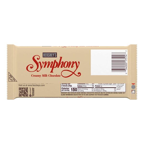 Hershey's Symphony Creamy Milk Chocolate Candy Bar, 4.25 oz