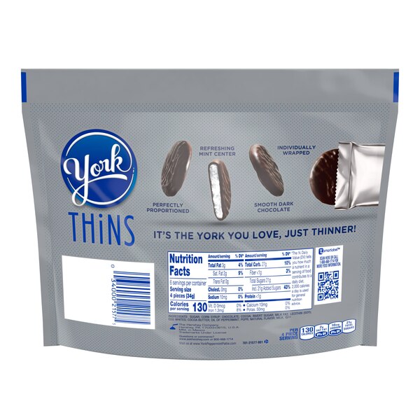 York Thins Dark Chocolate Peppermint Patties, Candy Share Pack, 7.2 oz