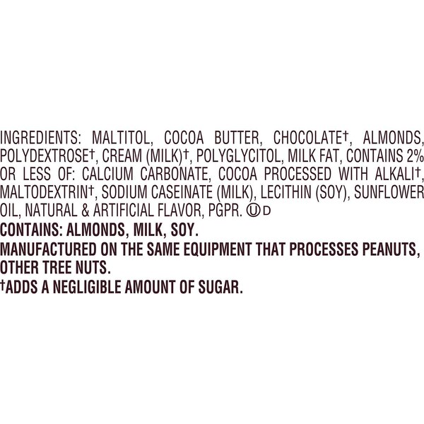 Hershey's Zero Sugar Chocolate with Almonds Candy Bars, 3 oz