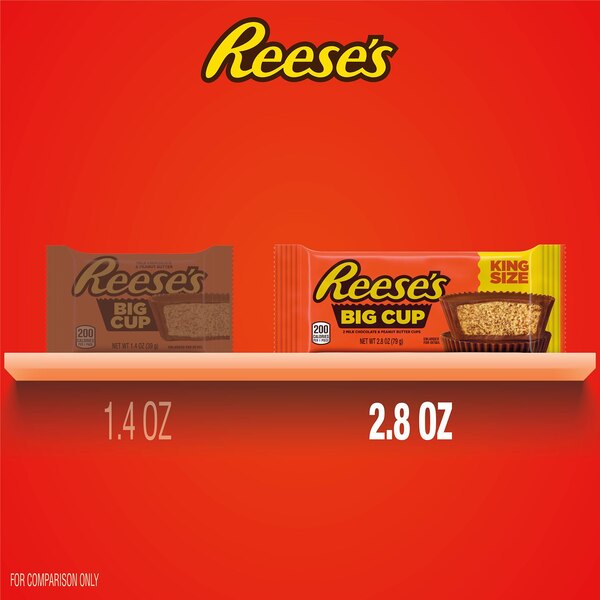 Reese's Big Cup Milk Chocolate King Size Peanut Butter Cups Candy Pack, 2.8 oz