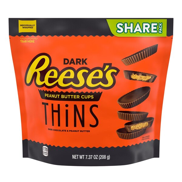 Reese's Thins Peanut Butter Cups Dark Chocolate Candy, 7.37 OZ