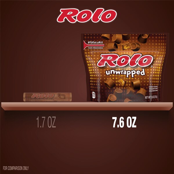 Rolo Unwrapped Rich Chocolate Caramels Candy Resealable Bag, 7.6 oz