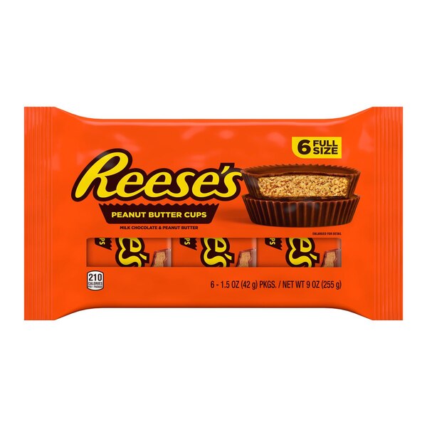 Reese's Milk Chocolate Peanut Butter Cups Candy Packs, 6 ct, 1.5 oz