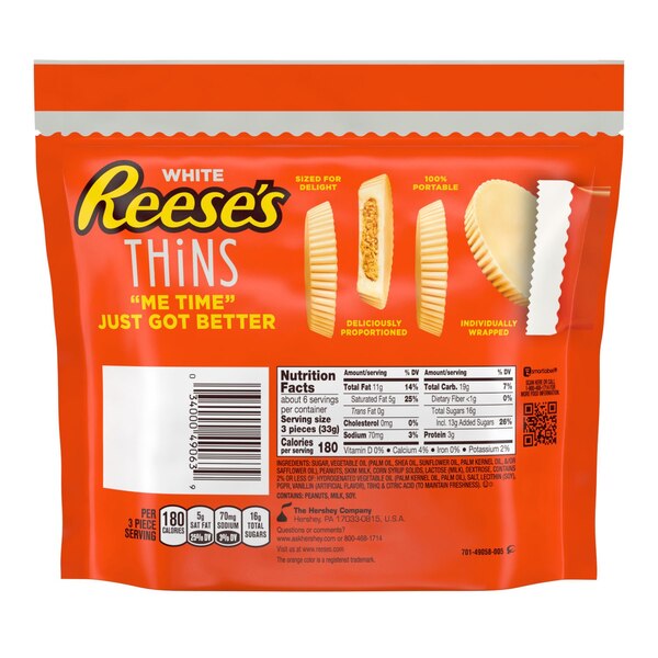 Reese's Thins White Creme Peanut Butter Cups Candy, 7.37 oz