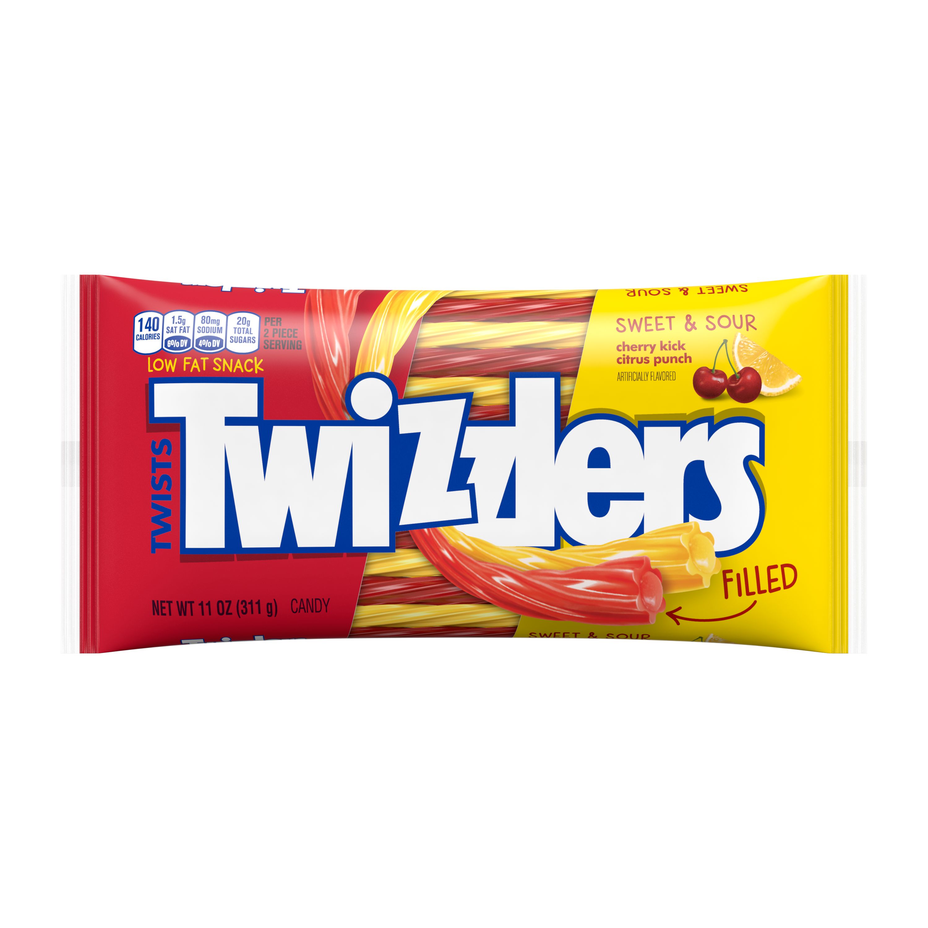 Twizzlers Filled Twists Cherry & Citrus Flavored Sweet & Sour Chewy Candy, 11 OZ