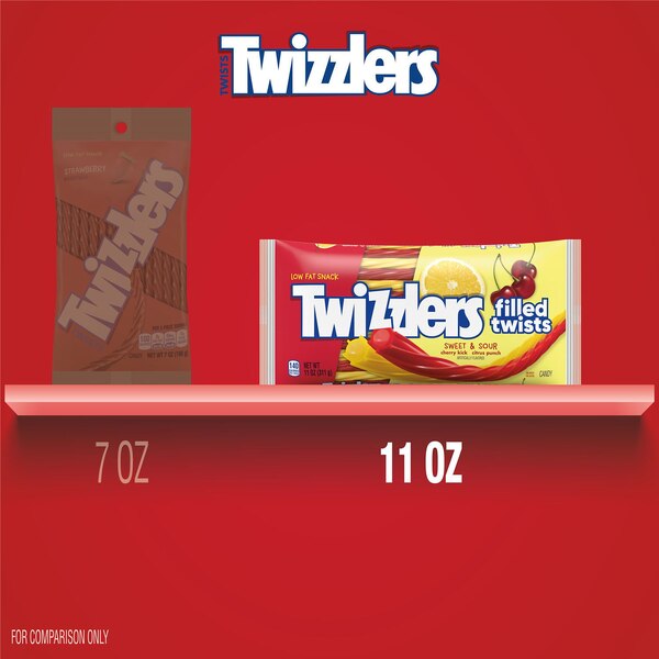 Twizzlers Filled Twists Sweet and Sour Licorice Style, Low Fat Candy Bag, 11 oz