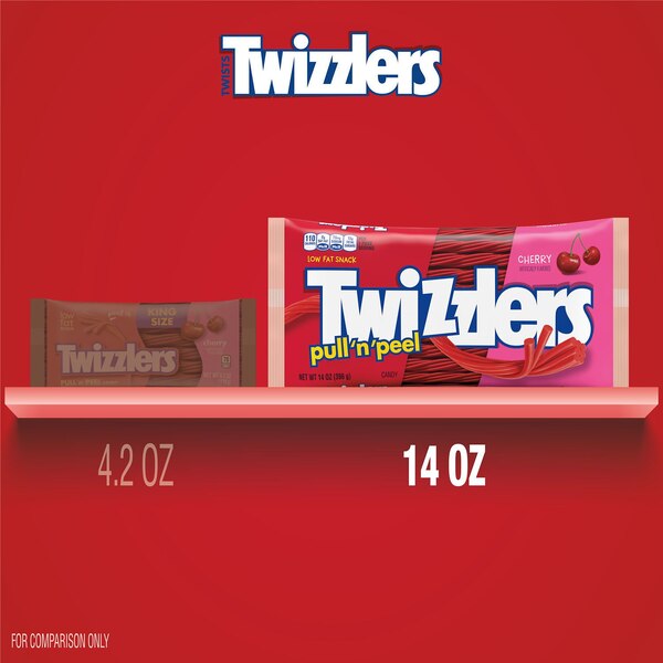 Twizzlers Pull N' Peel Cherry Flavored Licorice Style, Low Fat Candy Bag, 14 oz