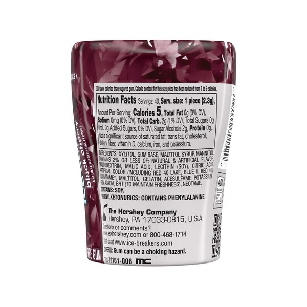 Ice Breakers Ice Cubes Sugar Free Black Cherry Gum, 40 ct, 3.24 oz