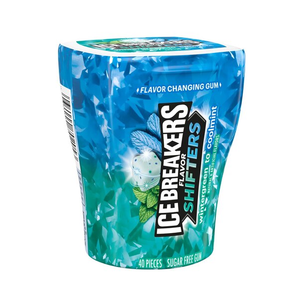 Ice Breakers Flavor Shifters Wintergreen to Coolmint Flavored Sugar Free Chewing Gum Bottle, 40 pcs, 3.24 oz