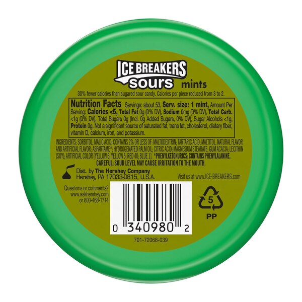Ice Breakers Sours, Assorted Fruit Flavored Sugar Free Breath Mints, 1.5 Oz