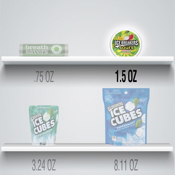 Ice Breakers Sours, Assorted Fruit Flavored Sugar Free Breath Mints, 1.5 Oz