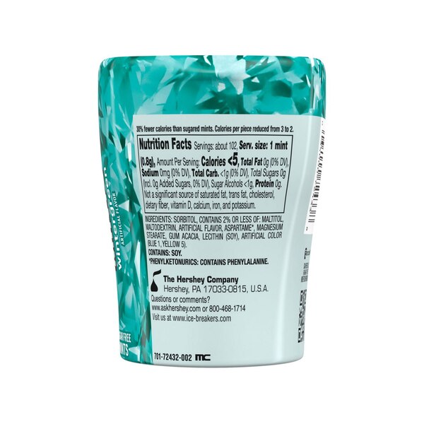 Ice Breakers, Ice Cubes Wintergreen Sugar Free Mints, 2.89 oz