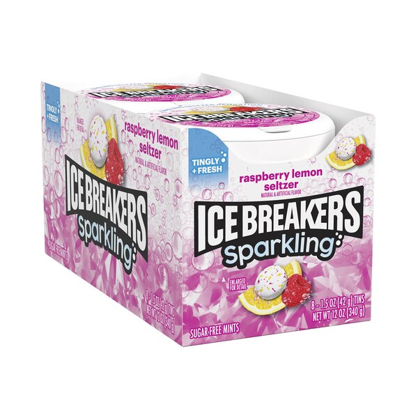 Ice Breakers, Sparkling Raspberry Lemon Seltzer Sugar Free Mints Tins, 8 ct, 1.5 oz