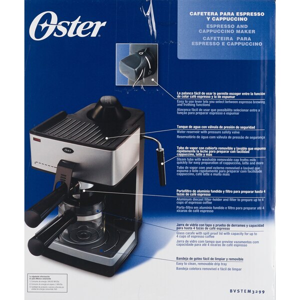Oster Cappuccino and Espresso Maker Steam Pressure System, 4 Cup