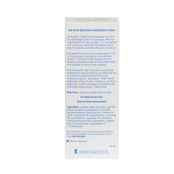 Vanicream Daily Facial Moisturizer with Hyaluronic Acid and Ceramides, 3 OZ