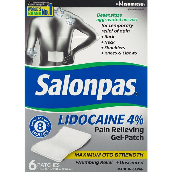 Salonpas Maximum Strength Lidocaine Gel Patches, 6 CT