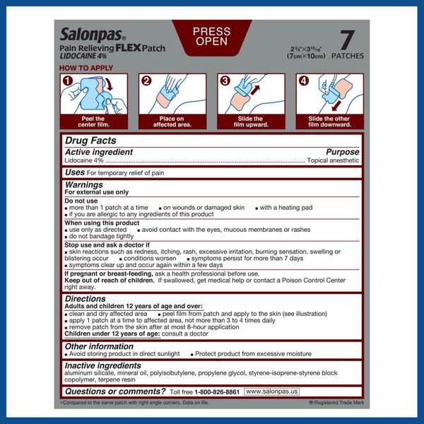 Salonpas Lidocaine Pain Relieving FLEX Patch, 7 CT