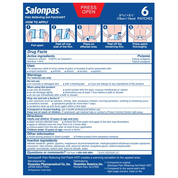 Salonpas Pain Relieving Gel Patch Hot, 6 CT