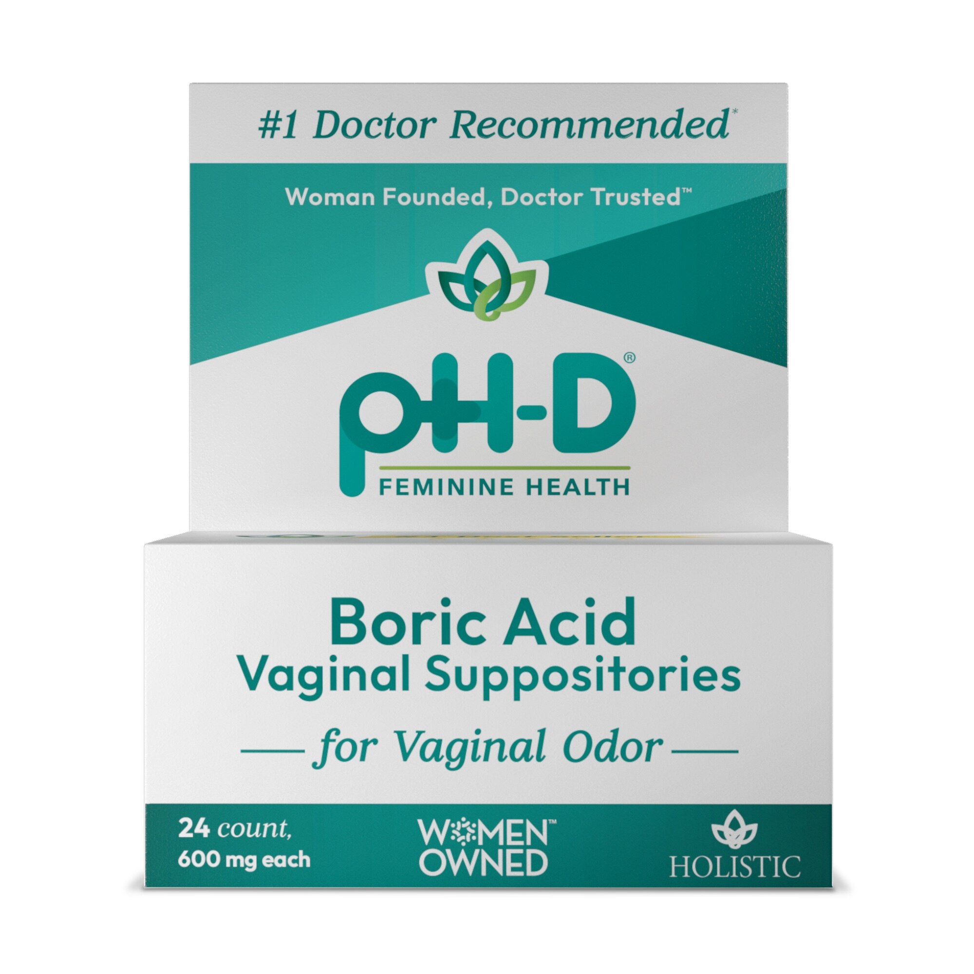 pH-D Feminine Health - Supositorios vaginales con ácido bórico para el mal olor vaginal, 24 u.