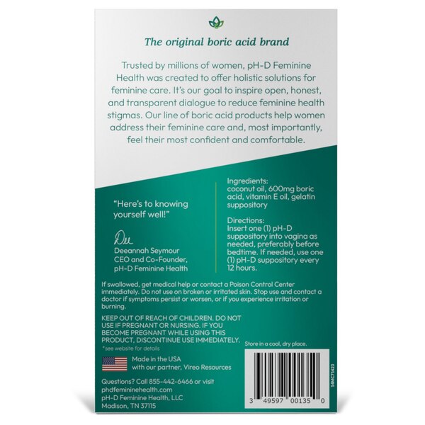 pH-D Moisturizing Boric Acid Suppositories, 14 CT