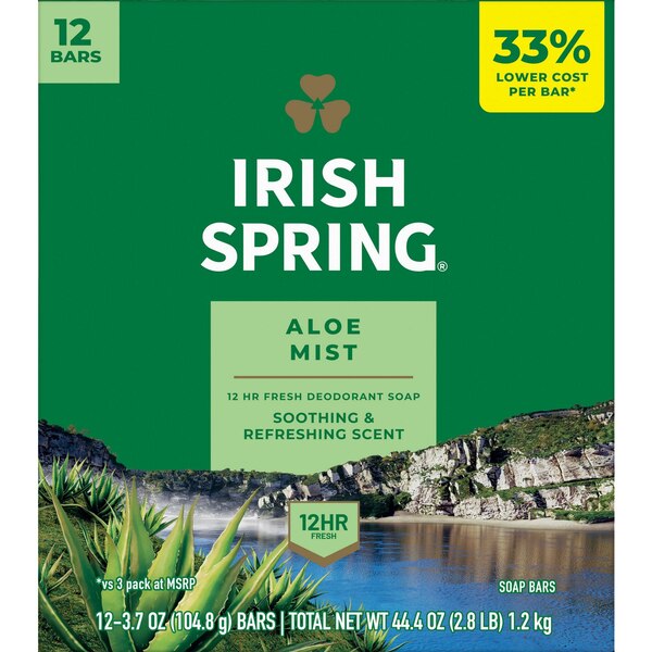 Irish Spring Moisturizing Bar Soap, Aloe Vera, 12 CT