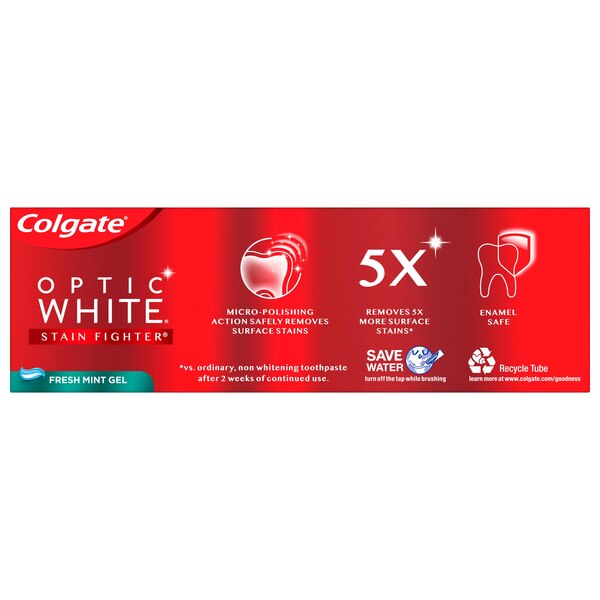 Colgate Optic White Stain Fighter Whitening Toothpaste, Fresh Mint Gel, 4.2 OZ