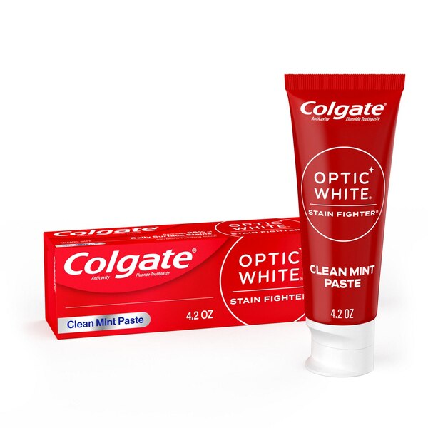 Colgate Optic White Stain Fighter Whitening Toothpaste, Clean Mint, 4.2 OZ