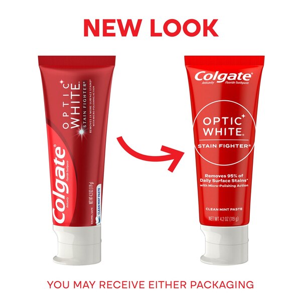 Colgate Optic White Stain Fighter Whitening Toothpaste, Clean Mint, 4.2 OZ