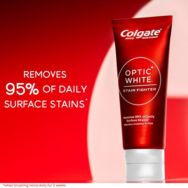 Colgate Optic White Stain Fighter Whitening Toothpaste, Clean Mint, 4.2 OZ