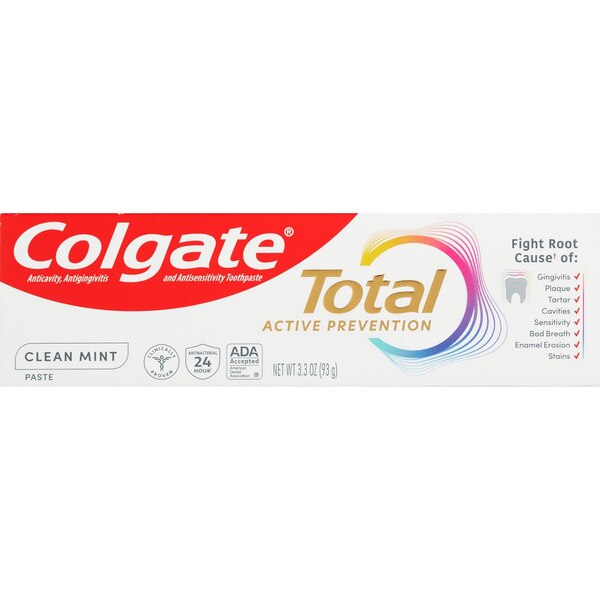 Colgate Total Active Prevention Toothpaste, Clean Mint, 3.3 OZ